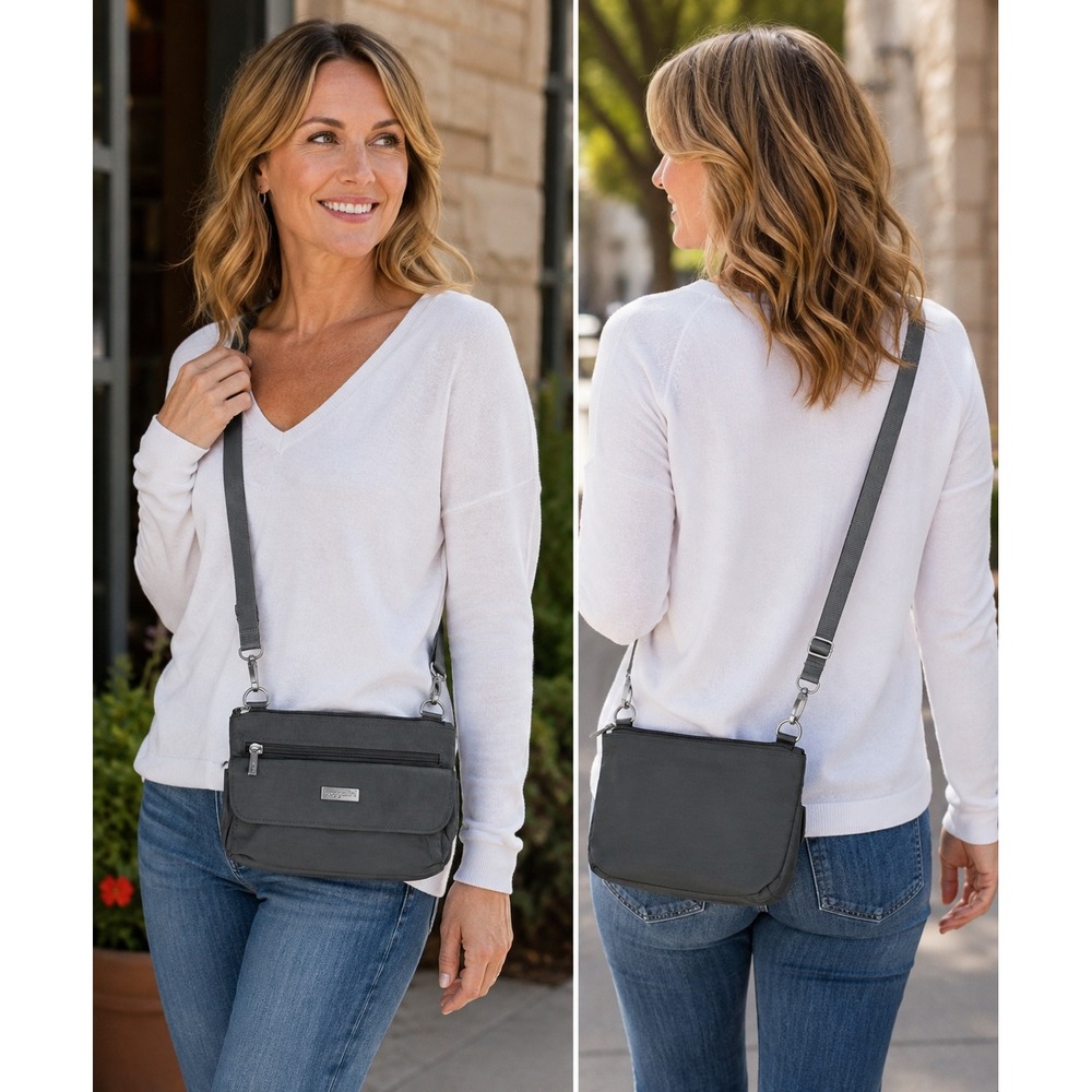 Baggallini Bryant Crossbody Bag Charcoal Gray Nylon Travel Pouch Small Purse - Picture 2 of 10